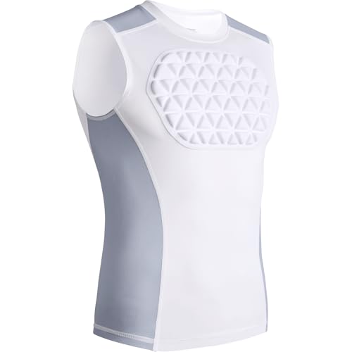 Youth Baseball Chest Protector Padded Compression Shirt Support Softball Football Heart Sternum Guard - color: White/Grey, size: Large