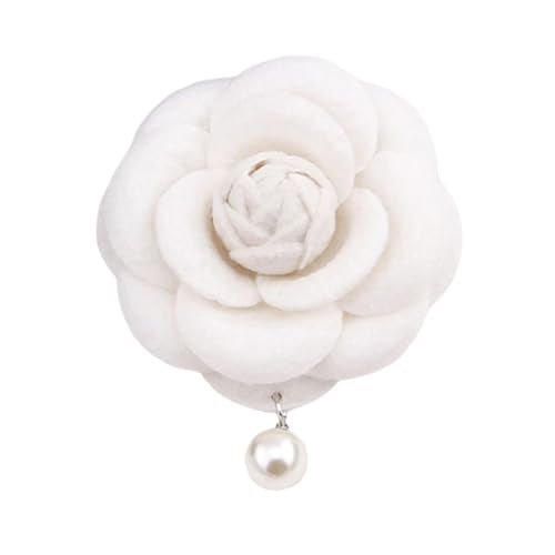 Vintage White Flower Pearl Tassel Brooch Pins for Women Trendy Camellia Pearl Hair Pins Christmas Pins Dainty Shawl Brooches Bracelet Birthday Jewelry - color: White2