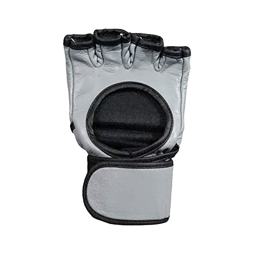 Flight MMA Fight Gloves, Leather Sparring Gloves for MMA & Grappling, Adjustable Wrist Band, Open Palms - color: Grey, size: Small