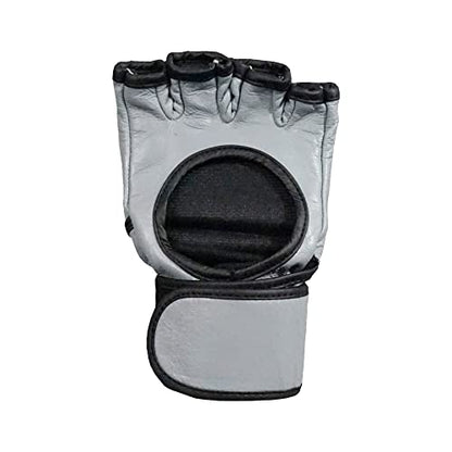 Flight MMA Fight Gloves, Leather Sparring Gloves for MMA & Grappling, Adjustable Wrist Band, Open Palms - color: Grey, size: Medium