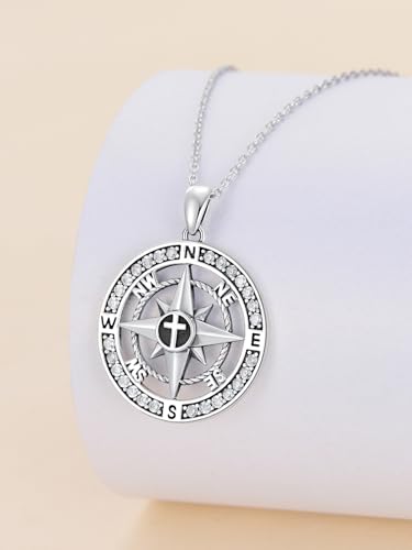 Graduation Gifts for Women 925 Sterling Silver Compass/Graduation/Vet/Cross/Stethoscope Necklace for Women - color: D4-Compass-Cross