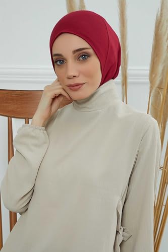 Aisha's Design Instant Turban 95% Cotton Head Scarf Headwear Combed Cotton Ninja Cap, Slip on Jersey Hijab - color: Maroon
