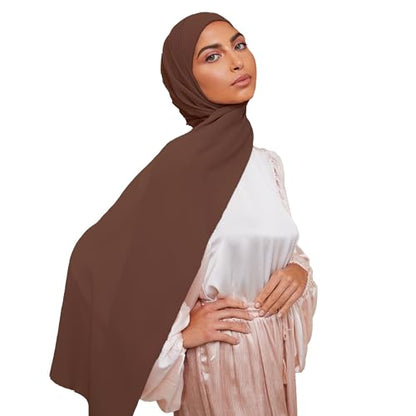 Premium Chiffon Hijab Scarf for Women Lightweight Non Slip Fashion Scarves - color: Mocha Brown, size: 1 Pack