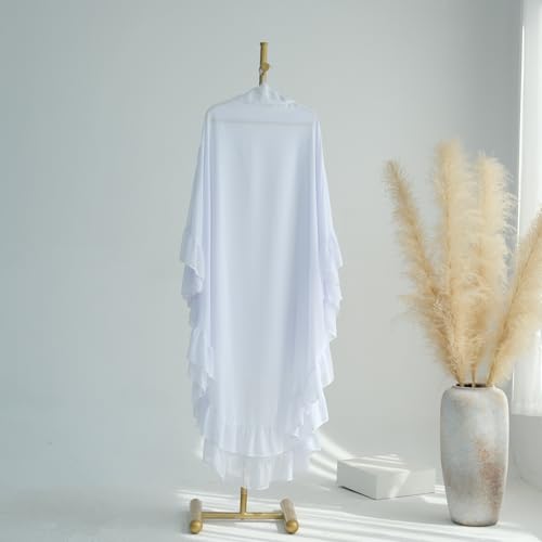 khalat Women's Hijab Chiffon Hijab for Women Muslim 2 Layers Ruffle Lightweight Large Hijab - color: White