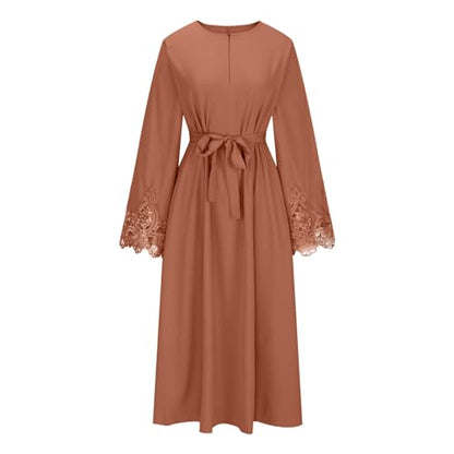 Lmdudan Muslim Dresses - Ladies Robe Dress Islamic Abaya - Cotton Linen Dress - Stripe Conservative Prayer Clothes - color: 🔥2024 Amazon Essentials🔥-3*coffee, size: Medium