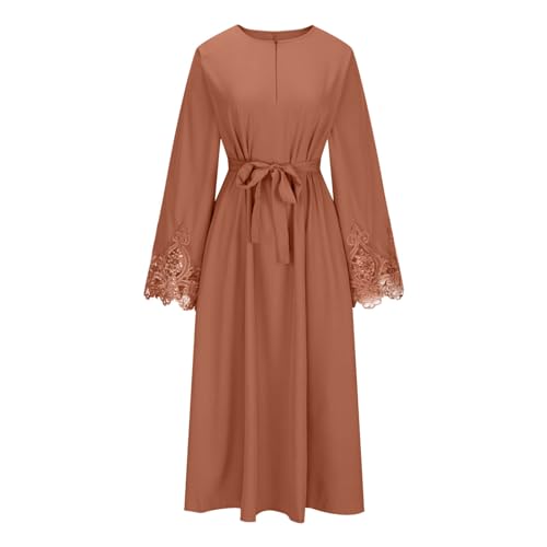 Lmdudan Muslim Dresses - Ladies Robe Dress Islamic Abaya - Cotton Linen Dress - Stripe Conservative Prayer Clothes - color: 🔥2024 Amazon Essentials🔥-3*coffee, size: XX-Large