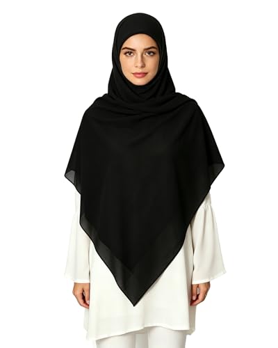 Lina & Lily Premium Chiffon Hijab Head Scarf Shawl Wrap for Muslim Women Square 58'' x 58'' - color: Black
