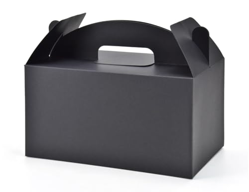 Papertide Black Gable Box with Handles, 30 Pack 9.45×5×5 inch Sturdy Colorful Cardstock treat Boxes for Christmas Birthday Party Favors, Premium Presentation Boxes with Lids - color: Black