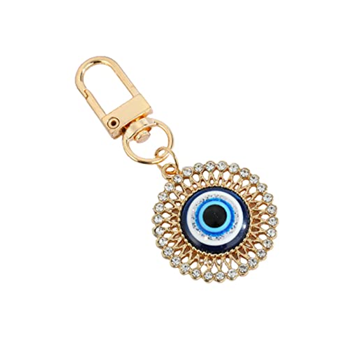 Hamsa Hand Keychain Evil Eye Keychain Car Keyring Kabbalah Good Luck Protection Walls Handbags Ornament Jewelry - color: Gold Round