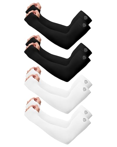 Arm Sleeves for Men Women UV Sun Protection Compression Arm Warmer Tattoo Cover Up, Sports Golf Cooling Sleeves - color: 4 Pairs_black+white