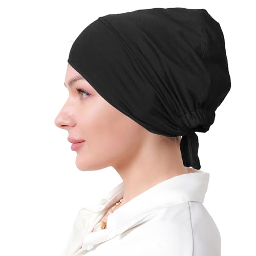 Women Under Hijab Cap Islamic Underscarf Turbans for Women Solid Color Hijab Bonnet Caps Muslim Scarf Inner Cap - color: Black