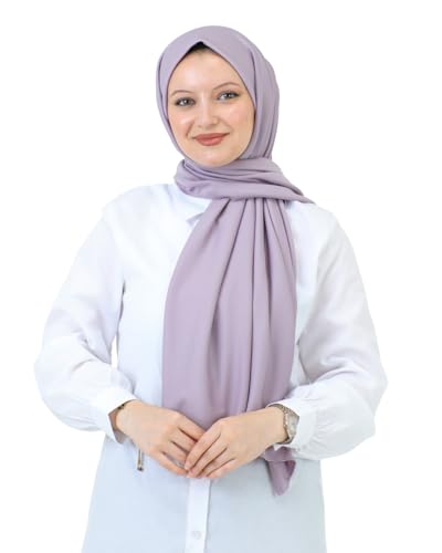 Prien Hijab For Women Muslim Lightweight Scarf Head Scarves For Girls Islamic Long Headscarf Chiffon Shawl Prayer Set Ramadan - color: Lilac
