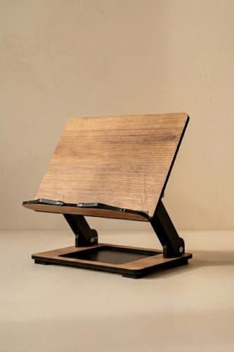 Adjustable Height Wooden Rehal Book Reading Stand for Quran Tablet Laptop - Solid Wood Construction with 4-Level Tilt and Height Adjustment - Ergonomic Design for Comfortable Study and Work - Brown -