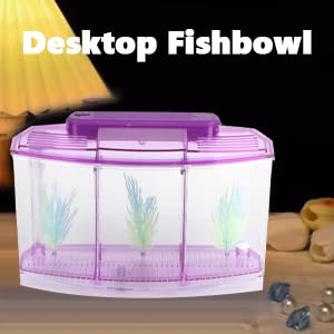 Mini Fish Breeding Box, Clear Acrylic LED Isolation Hatchery Tank for Desktop Aquarium Purple 11 x 3.9 x 5.9 in 3 Compartments 1 Filter Bubble Head
