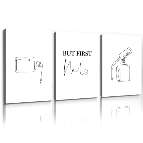 Nail Salon Canvas Wall Art Beauty Salon Artwork Cosmetics Pictures Makeup Wall Art Canvas Black and White Minimalist Line Art Nail Polish Pictures Wall Decor for Living Room 16x24inchx3 with Framed - color: Nail Salon Canvas Wall Art Framed, size: 16"L x