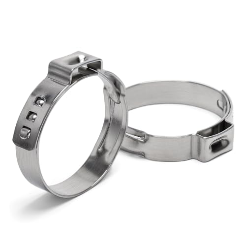 50 Pack Sieqioor 3/4 Inch 20.3-23.5mm Single Ear Hose Clamp, 304 SS | 304 Stainless Steel Ear Clamp, Stepless Hose Clamps Cinch Rings for Automotive, Home Appliance Line and Plumbing - size: 3/4 Inch 50Pack