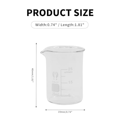 3Pcs 25ml Small Glass Beaker with V-Shaped Spout, Low Form Borosilicate Glass Graduated Printed Scale Measuring Cups for Home Classroom Craft Project - size: 25ml