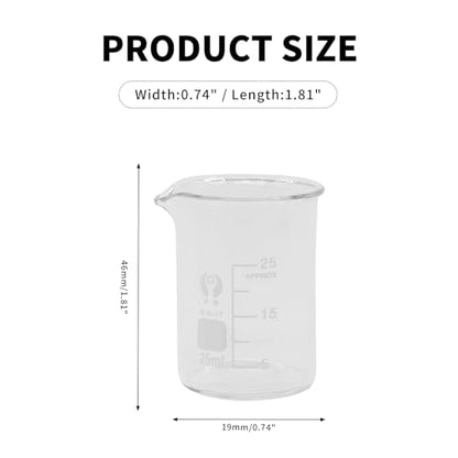 3Pcs 25ml Small Glass Beaker with V-Shaped Spout, Low Form Borosilicate Glass Graduated Printed Scale Measuring Cups for Home Classroom Craft Project - size: 25ml