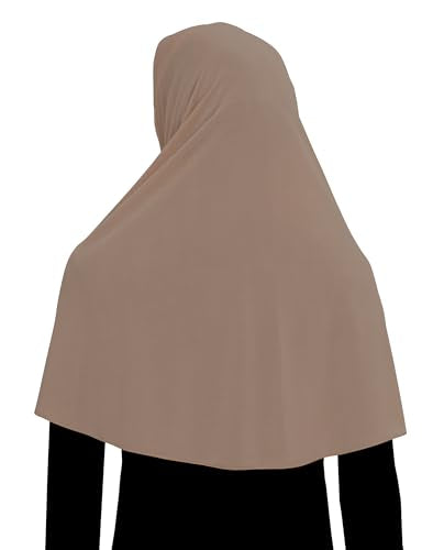 Women's Khimar Hijab Modest Muslim Cover Instant Elastane Elbow Length Easy Pull-on Islamic Headscarf - color: Camel Tan
