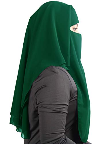 MyBatua 3 Layers Saudi Niqab In Breathable Georgette, Wholesale Price, 1pc Face Veil NQ-003 - color: Dark Green