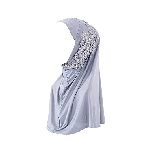 Women Soft One Piece Hijab Long Muslim Turban Islamic Full Head Scarf - color: Grey/Flower