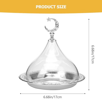 Kichvoe Electroplating Iron Food Serving Tray with Clear Lid 6.69 Inch Compact Snack Storage Plate for Desserts Cakes Fruits and Party Use