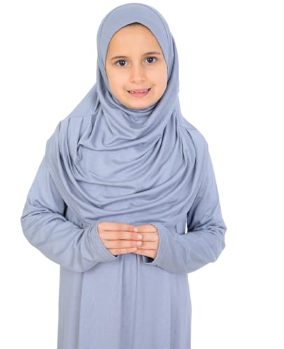 Prien Kids Muslim Prayer Dress With Hijab & Pouch, Soft Viscose Abaya For Girls, Islamic Clothes, Robe For Eid, Ramadan - color: Grey