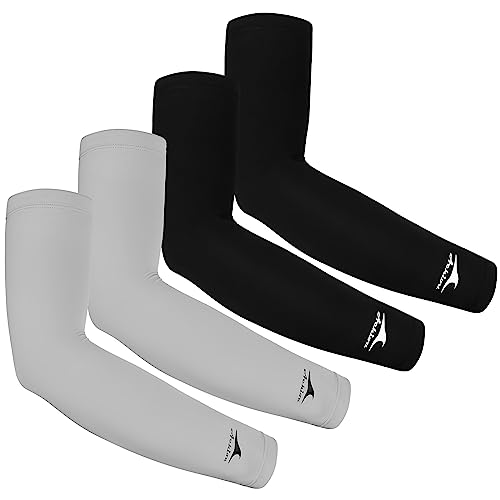 Achiou Cooling Ice Silk Arm Sleeves, Summer UV Sun Protection Compression Sleeves UPF 50+ for Women Volleyball Youth Sports - color: 4 Pairs: 2 Pairs Black, 2 Pairs Gray