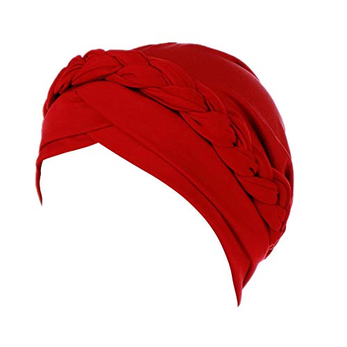 Fxhixiy Silky Braid Turban Cap for Women Cancer Chemo Beanie Hijab Headwear - color: Red