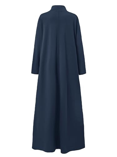 WSPLYSPJY Women High Neck Abaya Muslim Dress Solid Color Prayer Robe - color: Navy Blue, size: XX-Large