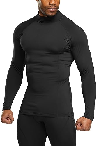 TSLA Men's Thermal Long Sleeve Compression Shirts, Mock/Turtleneck Winter Sports Running Base Layer Top - color: Mock Neck Black, size: Large