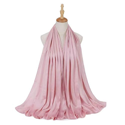 Luxury Silky Satin Hijab for Women, Shimmer Crinkle Muslim Head Scarf, Graceful Feminine Charm - color: Sakura Pink