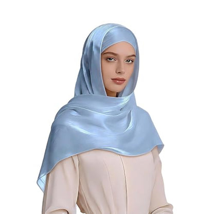 Organza Sheen Shimmer Crepe Hijab Scarf for Women Lightweight Sheer Shawl Wrap for Wedding and Evening Dresses - color: Baby Blue
