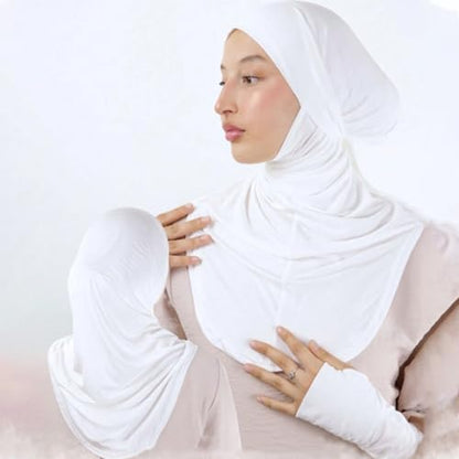 Hijab Undercaps Slouchy Beanies Cap with Tie Non-Slip Caps Under Scarf for Women - color: White