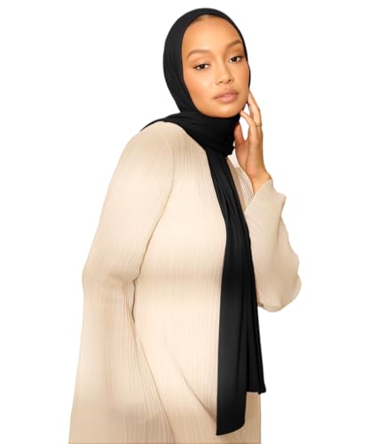 Hijab Scarf for Women Soft Muslim Hijabs Head Wrap Scarves Fashion Long Hair Shawls Stretchy Muslin Headscarf - color: Black Hijab Scarf for Women