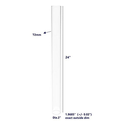 FixtureDisplays® Clear Acrylic Tube 2" (Nominal) Diameter (1.9685" Exact Outside dim) x 24" Long, 5/64" (2mm) Wall Open Ended 15137-24"-1PK-NPF - size: 2" Dia X 24" 1PK