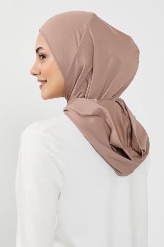 Aisha's Design Full Coverage%95 Cotton Bonnet for Women, Ready-to-Wear Hijab Bonnet Headscarf with Neck Coverage - color: Mink