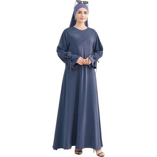 khalat Women's Muslim Kaftan Abaya Dress Eid Prayer Dress for Women Islamic Daily Dress Smooth Flowy Muslim Women Clothes - color: Blue, size: Small