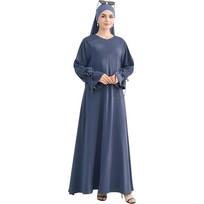 khalat Women's Muslim Kaftan Abaya Dress Eid Prayer Dress for Women Islamic Daily Dress Smooth Flowy Muslim Women Clothes - color: Blue, size: Large