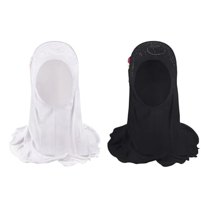Clobeau Muslim Girls Hijab Scarfs Head Wrap Scarf for Girls Age 2-4 - color: Black+white