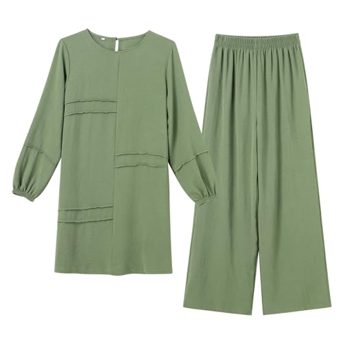 Abayas Dress For Women Muslim Long Sleeve Loose Top Pants 2 Pcs Dubai Islamic Muslim Women Matching Sets - color: Sage Green Cc, size: Small
