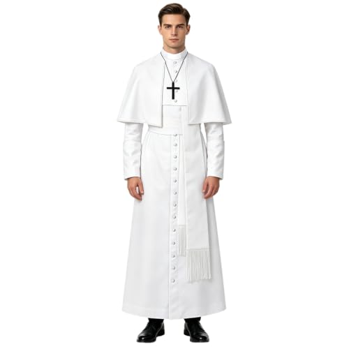 Men's Cassock Robe Choir Minister Clergy Pulpit Liturgical Church Robe four colors - color: White, size: Large
