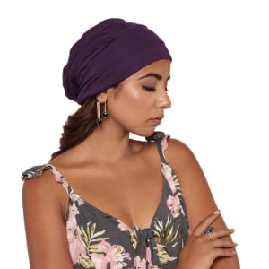 Chemo Silky Soft Slouchy Snood Bamboo Cap Beanie for Women Cancer Hair Loss Turban Hat Chemo Headwear Women - color: Purple