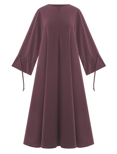 ABEWIP Muslim Dresses for Women Long Sleeve Tie Cuffs Islamic Prayer Dress Abaya Kaftan Dubai Casual Dress - color: Purple, size: Small