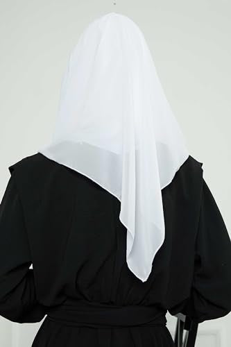 Aisha's Design Pre-tied Cotton-Chiffon Scarf for Women Practical Veil Instant Scarf Hijab Stylish Design - color: White