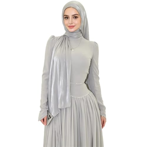 Women Premium Hijab Head Scarf Lightweight Shimmer Scarves Crepe Wedding Shawls and Wraps for Evening Dresses Shiny - color: Grey 8#