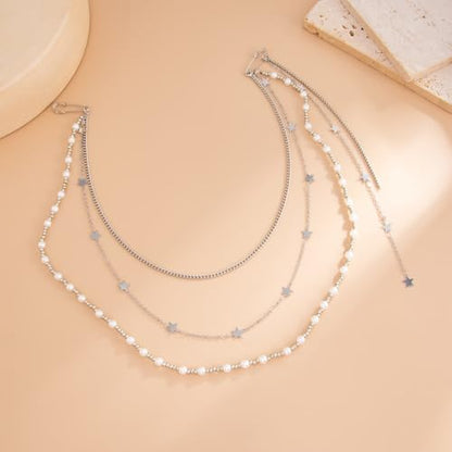 Pearl Brooch Pins Hanging Chain Lapel Pin for Women Long Chain Tassel Pearl Collar Chain Lapel Pin Jewelry Accessories - style: star
