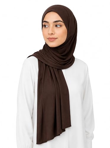 Easy Hijab for Women, Stretch Rayon Jersey Scarf, Solid Color - color: Mctls2539-coffee