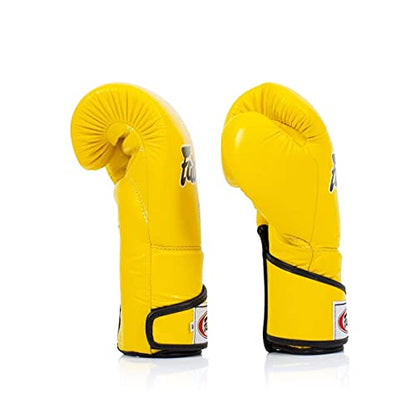 Fairtex BGV6 Angular Boxing Gloves, Locked Thumb Muay Thai MMA Kickboxing | Premium synthetic body with triple-layer foam padding. Joint protection and firm wrist support safeguard hands on heavy bags - color: Yellow, size: 14oz