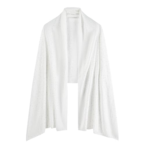 OurLore Chiffon Shawls Wraps for Women Sheer Glitter Scarf Sparkly Rhinestones Shoulder Sarong Cover Up Hijab for Wedding - color: White